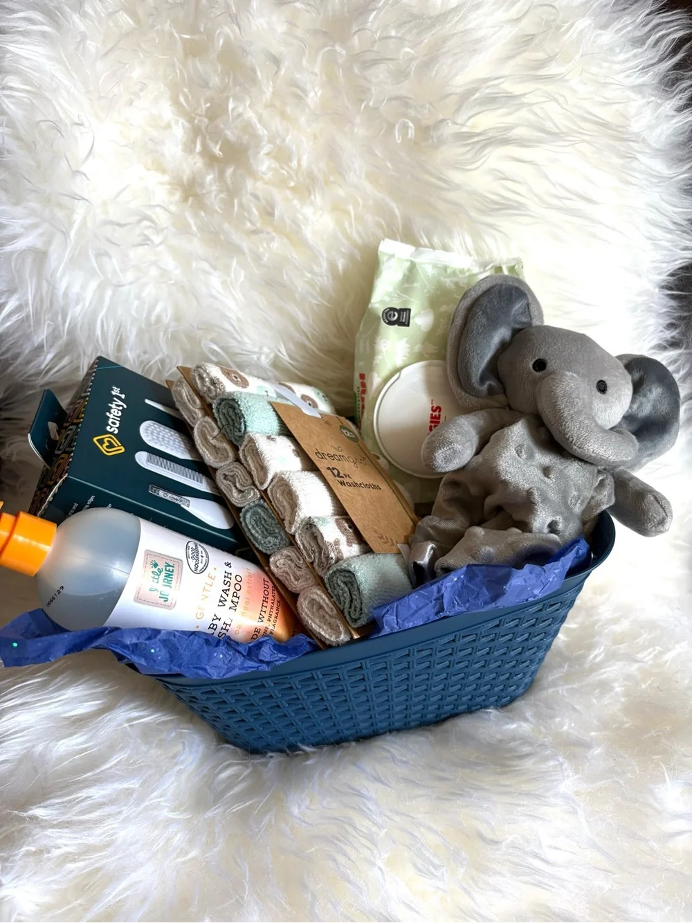 Plush Grey Elephant Baby Gift Basket